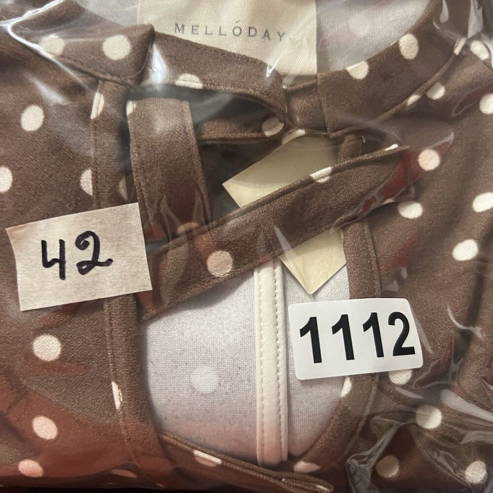 MELLODAY Women Top Brown Polka Dots White Short Sleeve Top Size XS - Picture 9 of 9